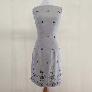 XOXO Light Gray Midi Dress with Purple Floral Accents Embroidered Flowers